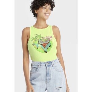 NWT Women's Willie Nelson Ribbed Graphic Tank Top in Neon Green